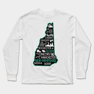 New Hampshire Dover cute map Conway Hanover Rochester Nashua The Granite State Long Sleeve T-Shirt